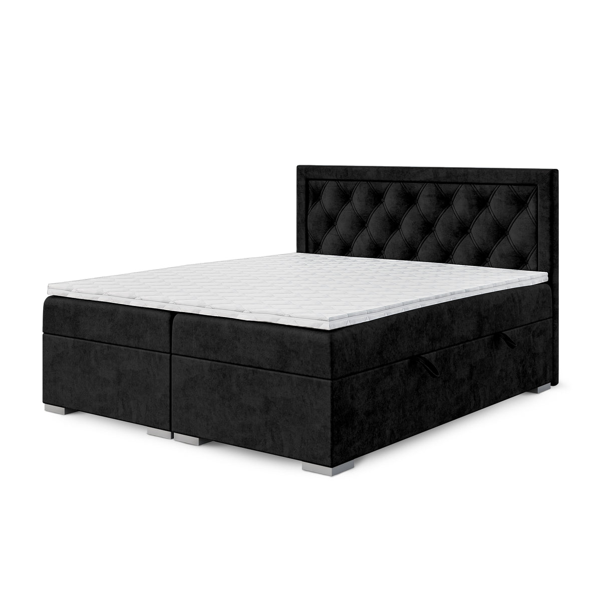 Santia Diamond-tufted Continental Divan Bed with Two Storage Compartments, Glamour Style – 140x200, Velvet Black (MAGIC VELVET 2219)