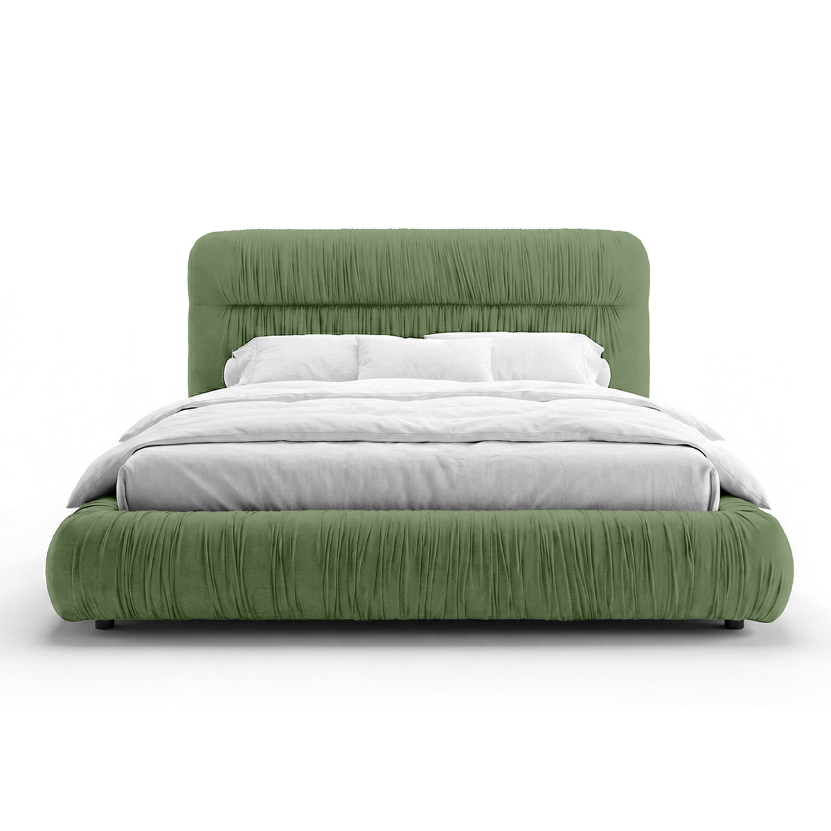 Drapori Upholstered Pleated Ottoman Bed with Storage, Modern Style – Forest Moss (MAGIC VELVET 2243)