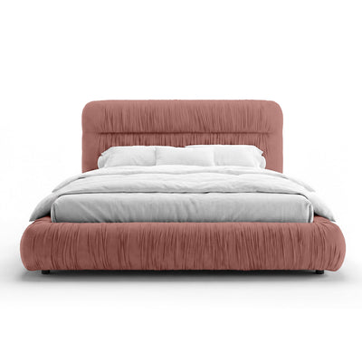 Drapori Upholstered Pleated Ottoman Bed with Storage, Modern Style – Muted Rose (MAGIC VELVET 2258)