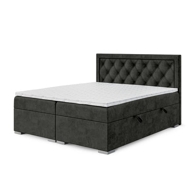 Santia Diamond-tufted Continental Divan Bed with Two Storage Compartments, Glamour Style – 140x200, Velvet Black (MAGIC VELVET 2273)