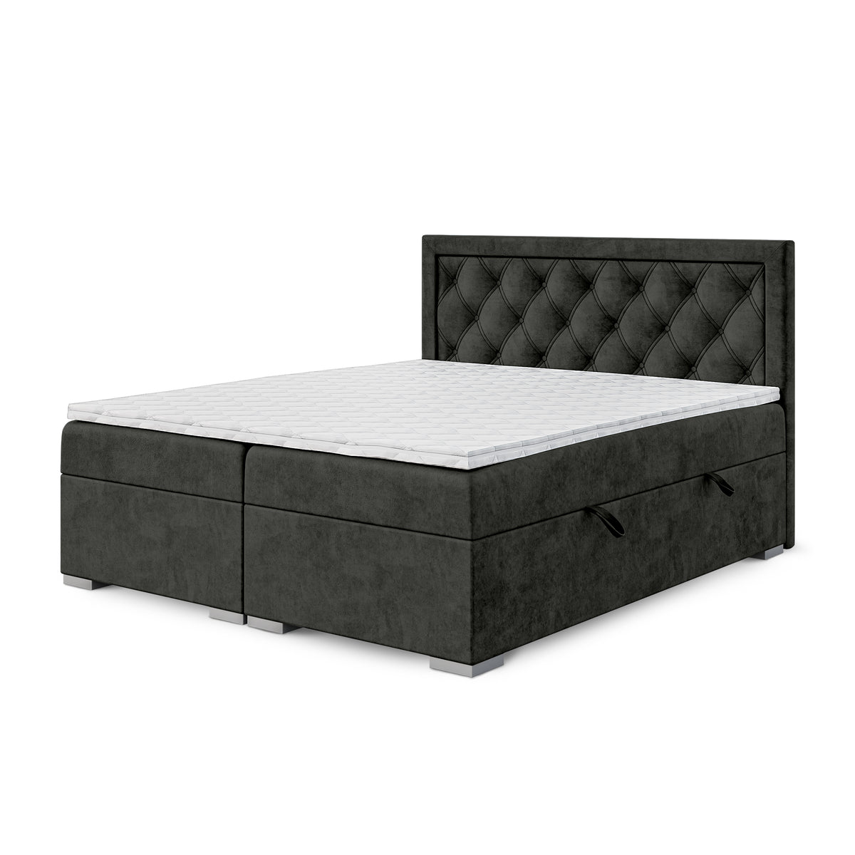 Santia Diamond-tufted Continental Divan Bed with Two Storage Compartments, Glamour Style – 90x200, Velvet Black (MAGIC VELVET 2273)