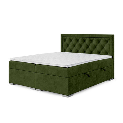 Santia Diamond-tufted Continental Divan Bed with Two Storage Compartments, Glamour Style – 140x200, Forest Moss (MAGIC VELVET 2295)