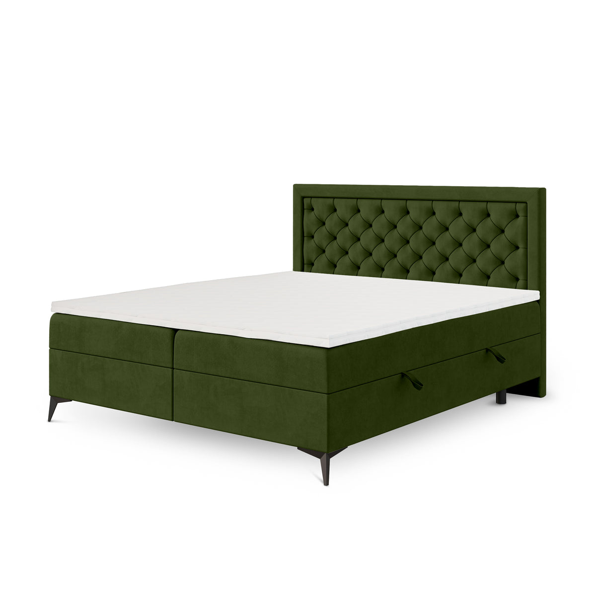 Rosselia Quilted Continental Divan Bed with Two Storage Compartments, Glamour Style – 200x200, Forest Moss (MAGIC VELVET 2295)
