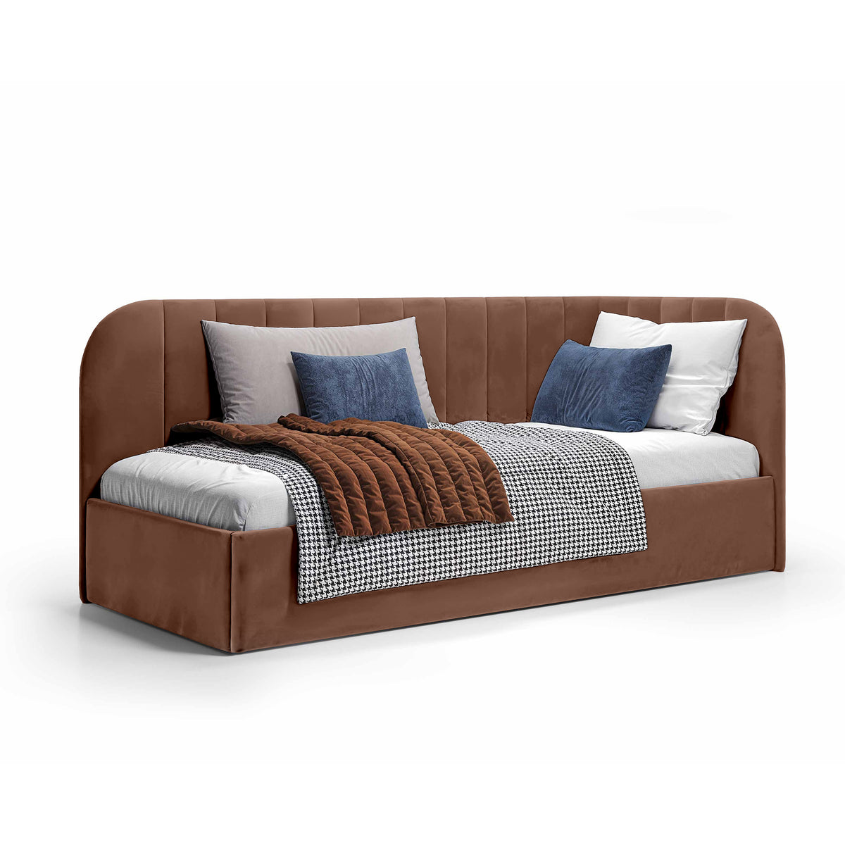 Mily Corner Ottoman Bed with Storage 101x212, Scandinavian Style – Left, Cinnamon Wood (SALVADOR 04)