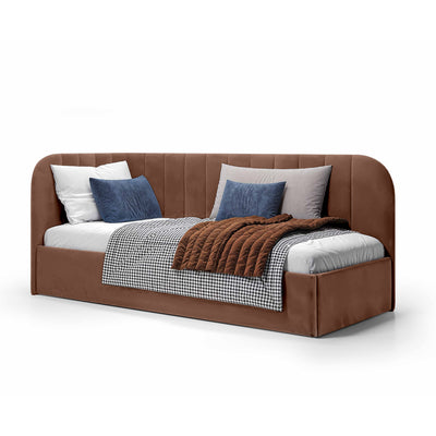 Mily Corner Ottoman Bed with Storage 101x212, Scandinavian Style – Right, Cinnamon Wood (SALVADOR 04)