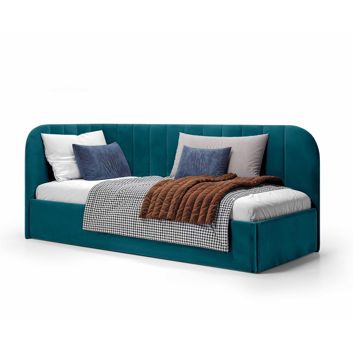 Mily Corner Ottoman Bed with Storage 101x212, Scandinavian Style – Right, Emerald Stream (SALVADOR 06)