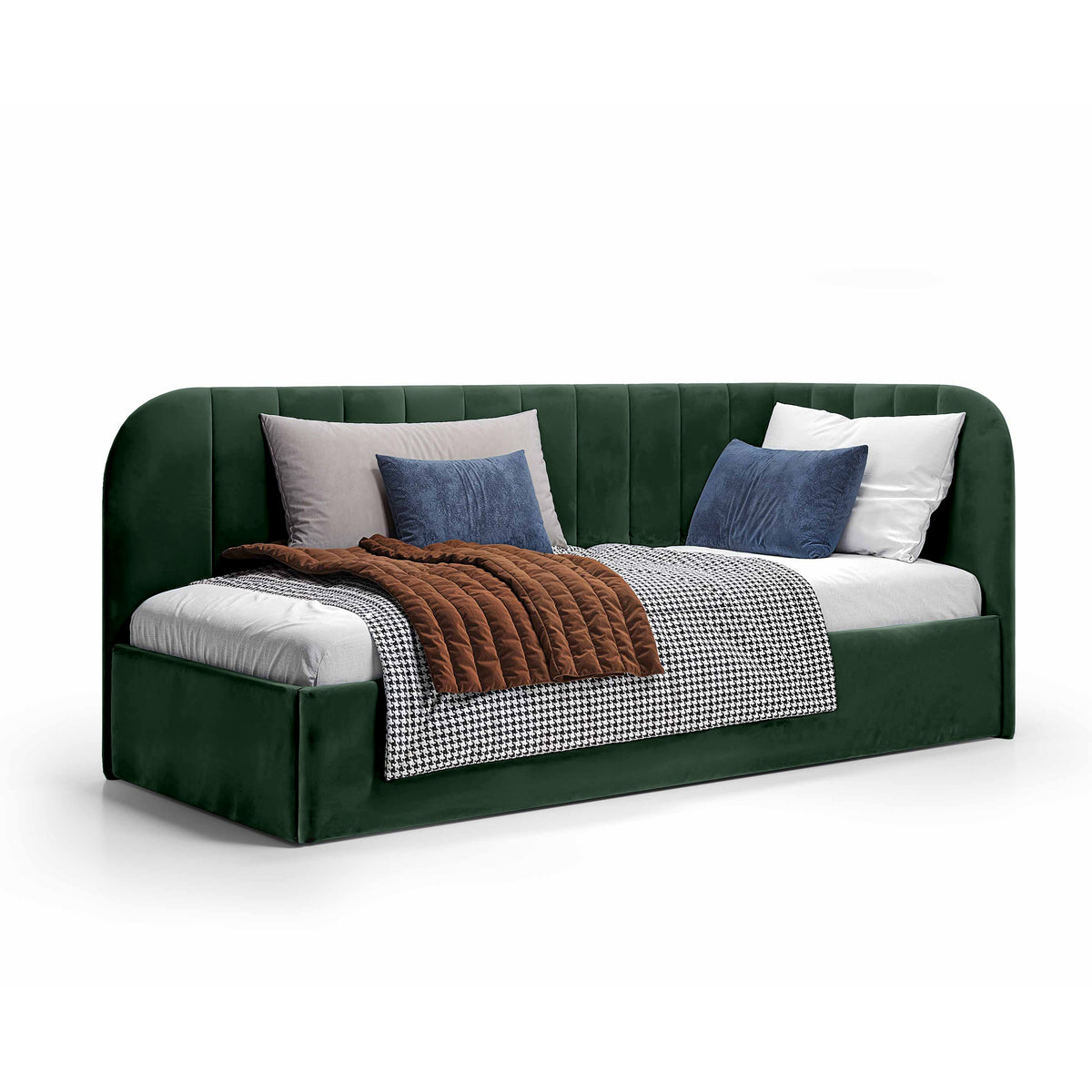 Mily Corner Ottoman Bed with Storage 101x212, Scandinavian Style – Left, Green Gloom (SALVADOR 07)