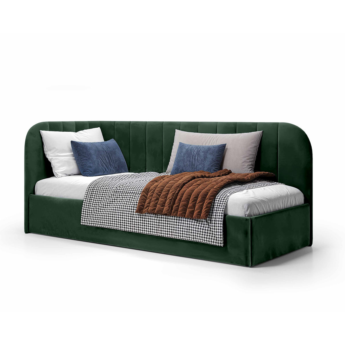 Mily Corner Ottoman Bed with Storage 101x212, Scandinavian Style – Right, Green Gloom (SALVADOR 07)
