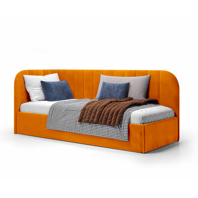 Mily Corner Ottoman Bed with Storage 101x212, Scandinavian Style – Right, Mandarin Glow (SALVADOR 10)