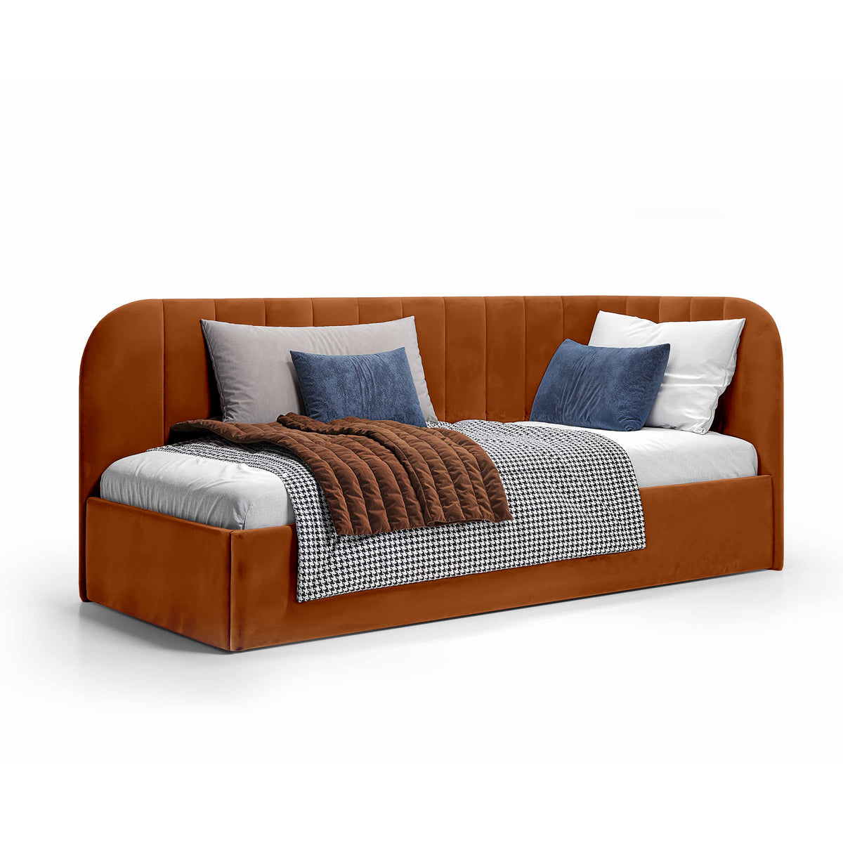Mily Corner Ottoman Bed with Storage 101x212, Scandinavian Style – Left, Autumn Caramel (SALVADOR 15)