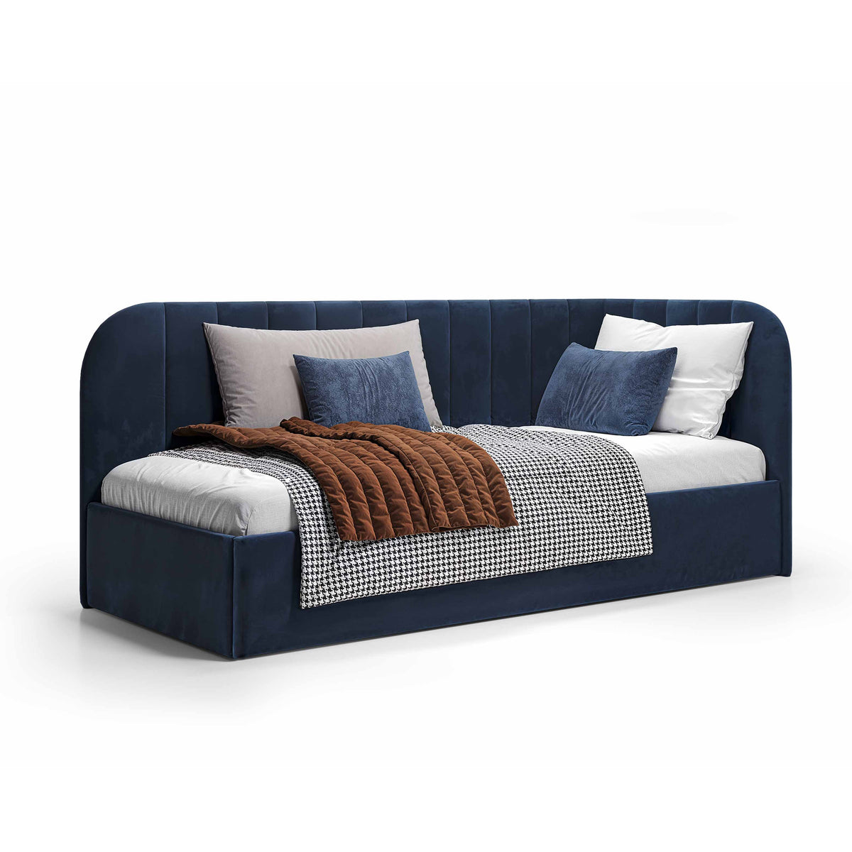 Mily Corner Ottoman Bed with Storage 101x212, Scandinavian Style – angled view | Pillovely