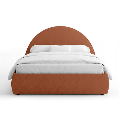 Orizo Upholstered Ottoman Bed with Storage and a Semicircular Headboard, Modern Style – Rusty Caramel (NOELLE 56)