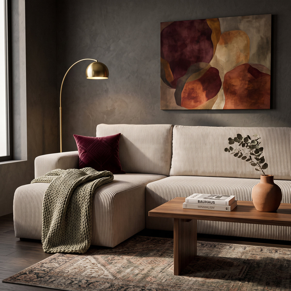 Kingi reversible 3-seater corner sofa bed 200x142–154 in loft style – interior setting