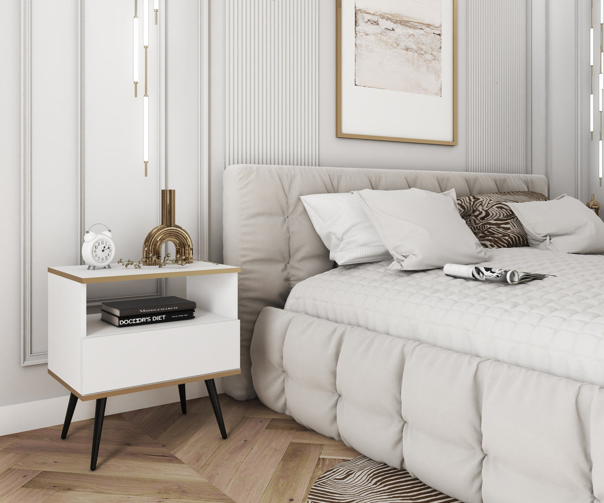 Meva Bedside Table 54x59 cm, Modern Classic Style – in a room setting