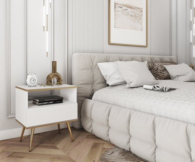 Meva Bedside Table 54x59 cm, Modern Classic Style – in a room setting