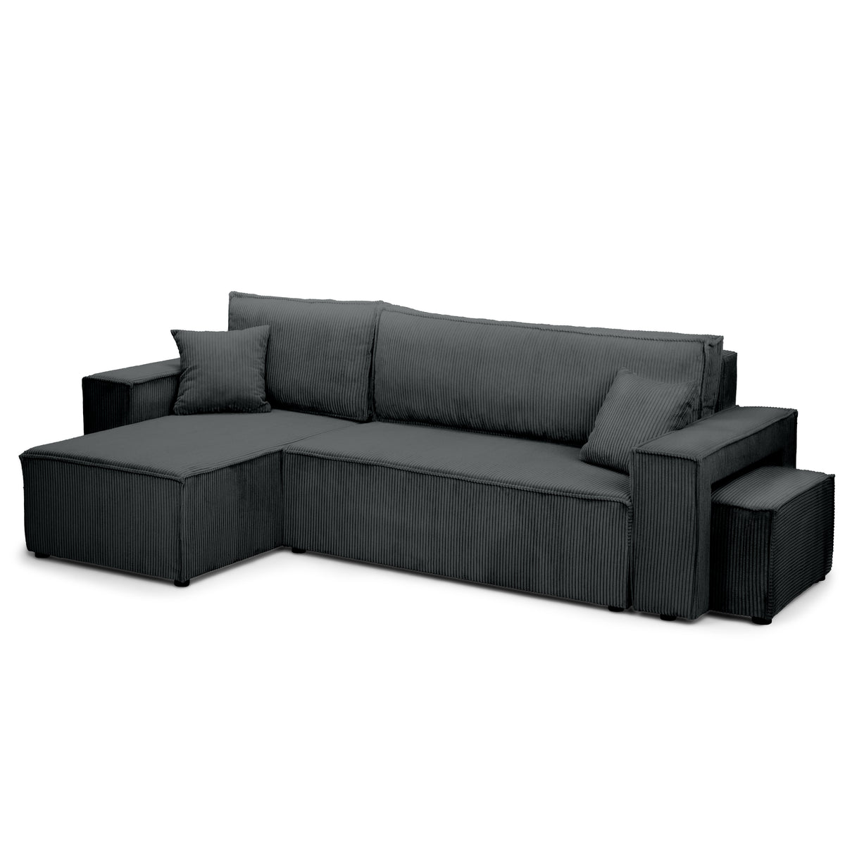 Klara Reversible Corner Sofa Bed with Pouffe – Anthracite corduroy (POSO 34)