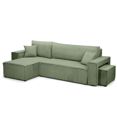 Klara Reversible Corner Sofa Bed with Pouffe – Grey-Green corduroy (POSO 47)