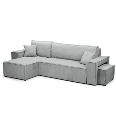 Klara Reversible Corner Sofa Bed with Pouffe, Modern Style – Gray Bamboo (POSO 55), Universal