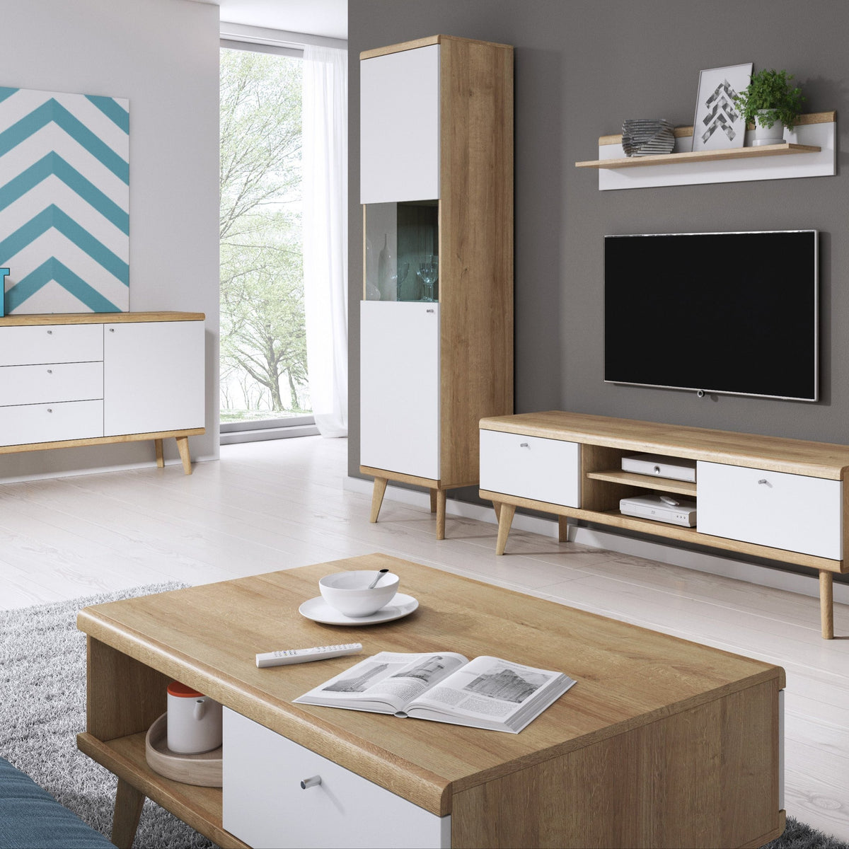 Lato Coffee Table 107x46 cm with Drawer, Scandinavian Style – in a room setting