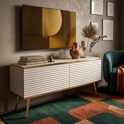Meva TV Unit / TV Stand 135x30, Modern Style – in a room setting