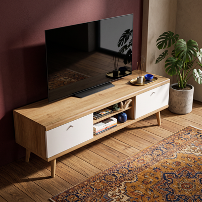 Lato TV Unit / TV Stand 160x50, Scandinavian Style – in a room setting