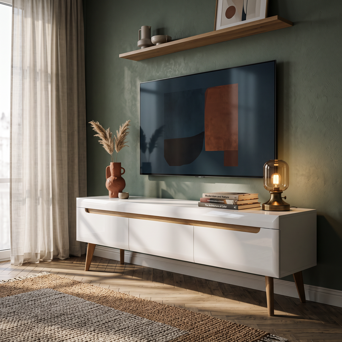 Trava TV Unit / TV Stand 160x50, Scandinavian Style – in a room setting