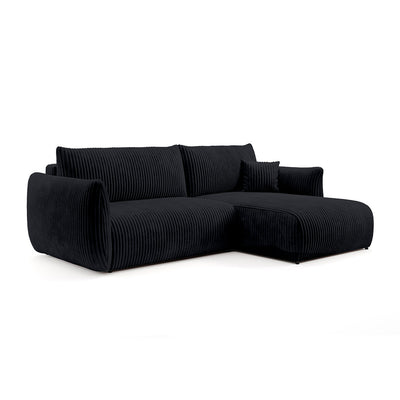 Alloro Corner Sofa Bed 257 cm, Modern Style – Right-sided, Charcoal Velvet (TILIA 100)