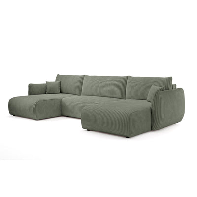 Alloro U Shaped Corner Sofa Bed with Storage, Sleeping Area 145x302 – Stone Sage (TILIA 37)