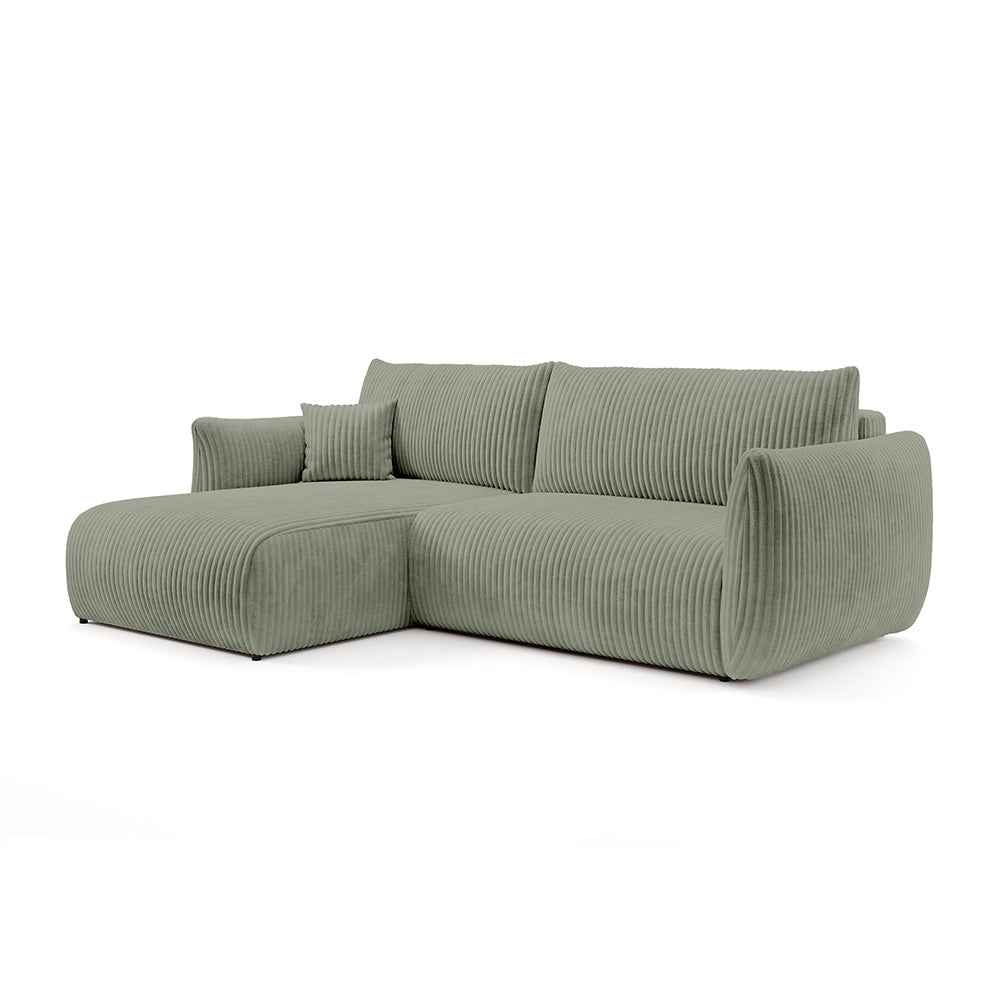 Alloro Corner Sofa Bed 257 cm, Modern Style – Left-sided, Stone Sage (TILIA 37)