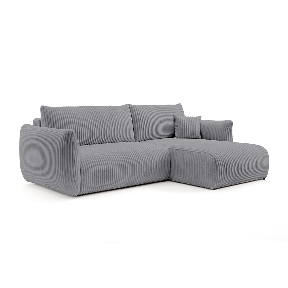 Alloro Corner Sofa Bed 257 cm, Modern Style – Right-sided, Gray Horizon (TILIA 90)