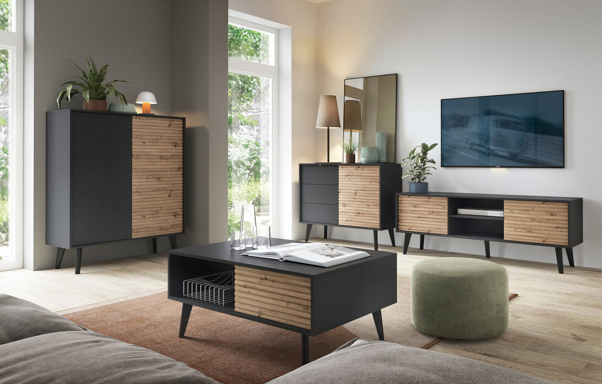 Las Sideboard with Drawers and Doors 104x83, Industrial Style – in a room setting