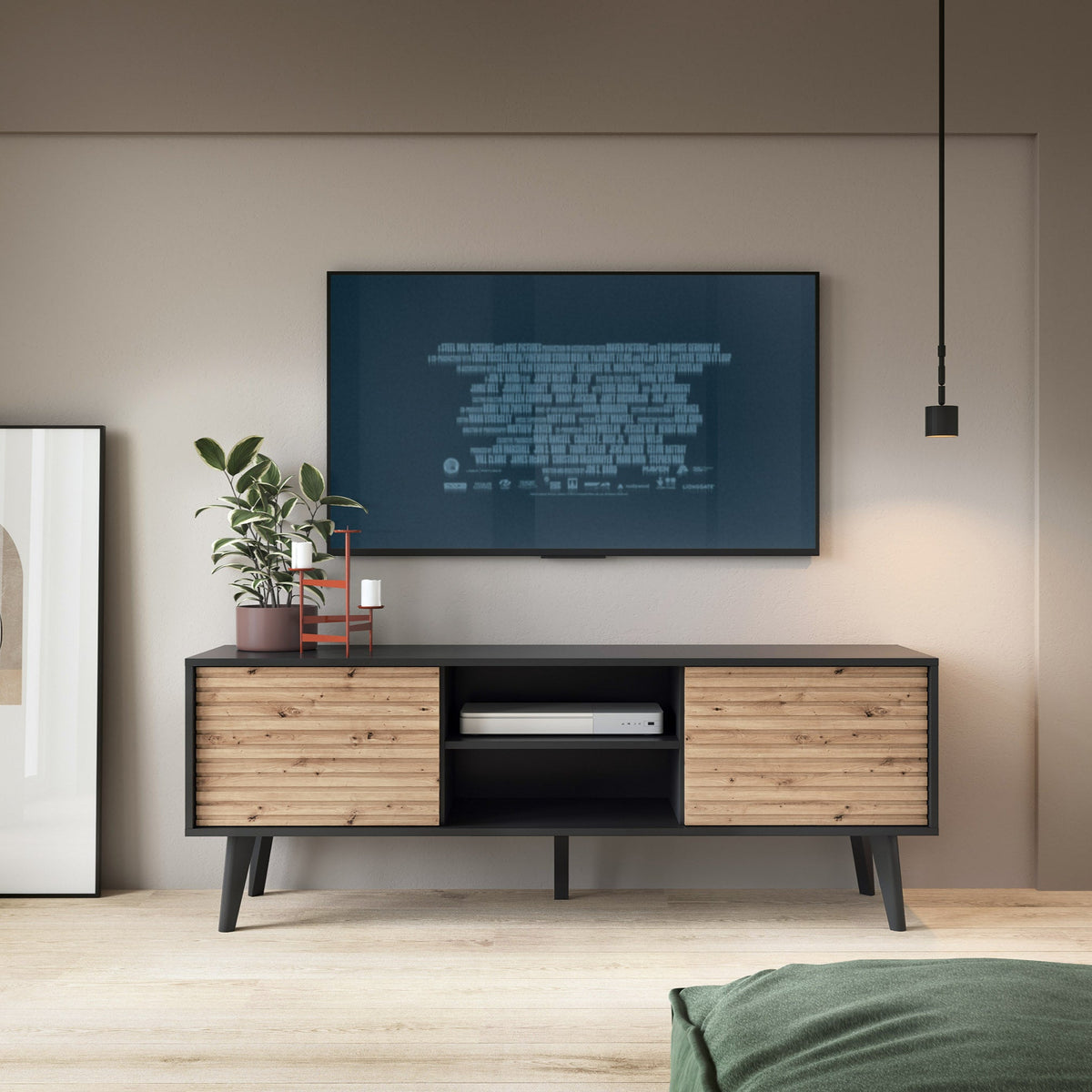 Las TV Unit / TV Stand 154x56, Loft Style – in a room setting