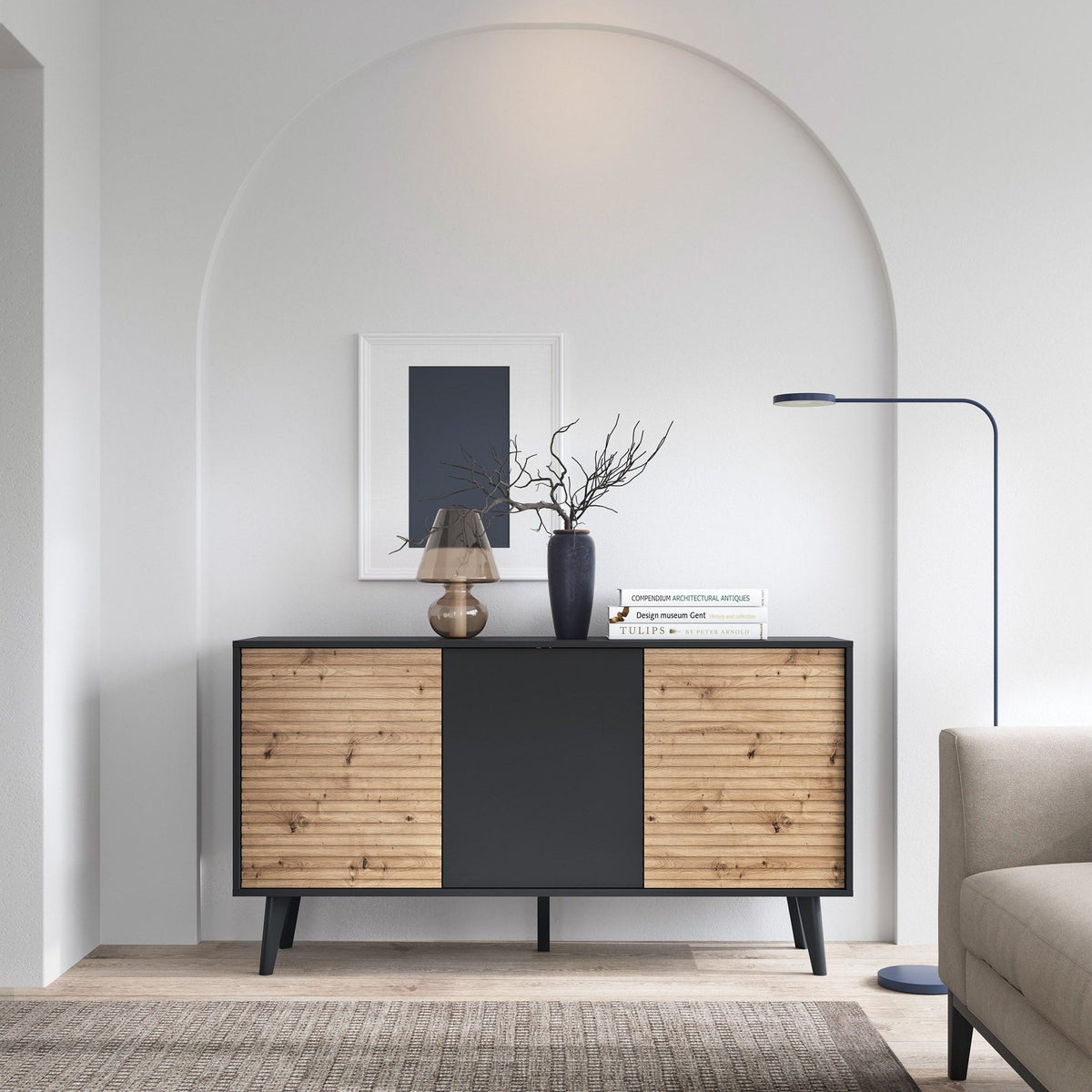 Las Sideboard with Doors 154x83, Industrial Style – in a room setting