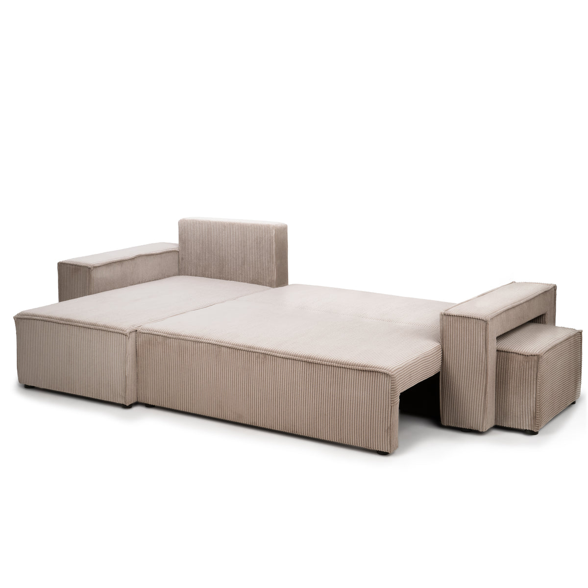 Klara Reversible Corner Sofa Bed with Storage and Pouffe, Modern Style – angled view