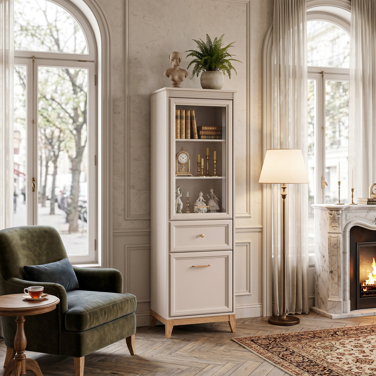 Serena Display Cabinet 55x193 with Glass Front, Modern Classic Style – in a room setting
