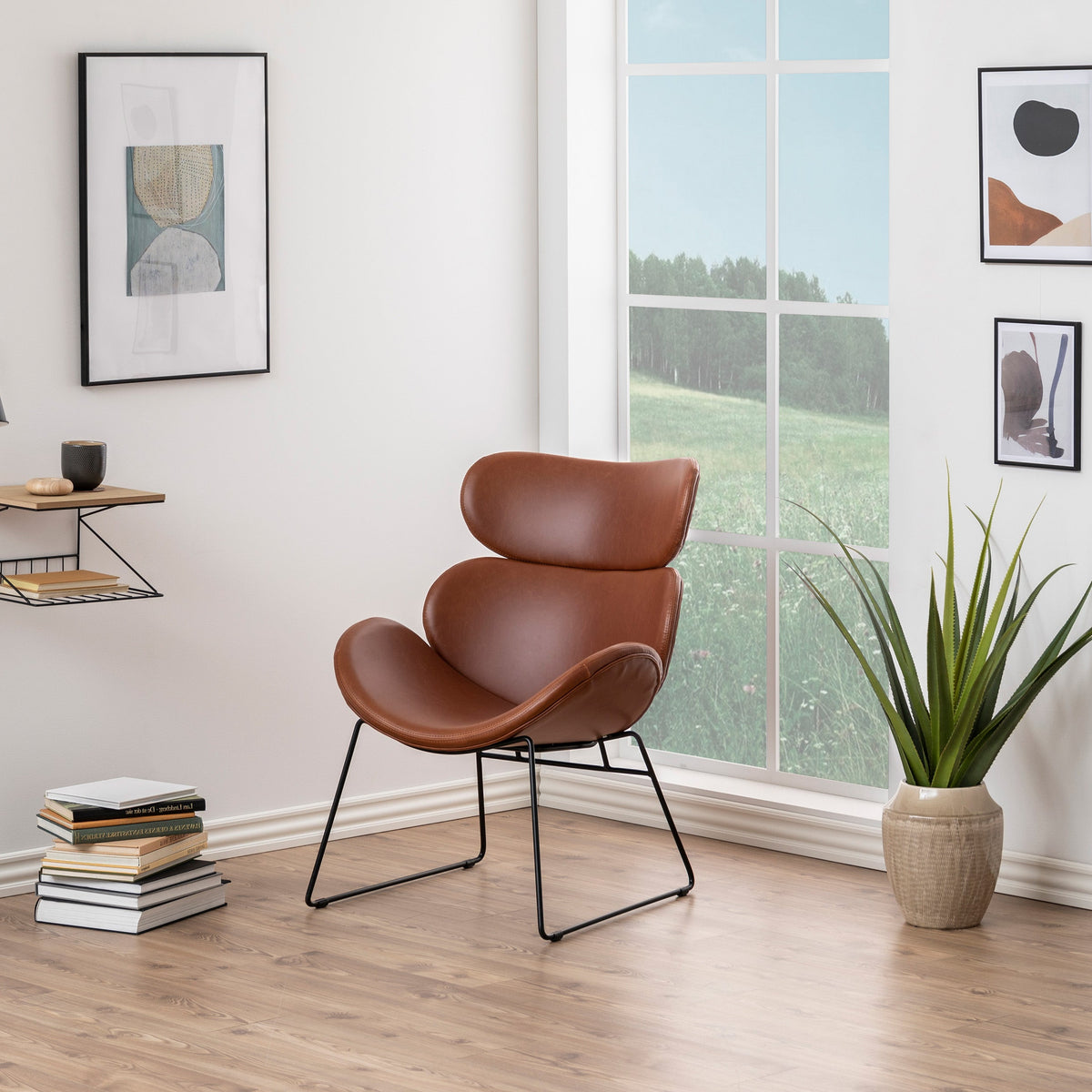 Ferum Loft Armchair with Contoured Backrest and Metal Base – in a room setting