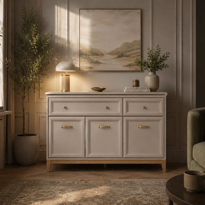 Serena Sideboard 136x100 with Drawers and Cabinets, Modern Classic Style – in a room setting