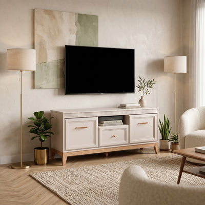 Serena TV Unit / TV Stand 136x62 with Fluted Fronts, Modern Classic Style – in a room setting