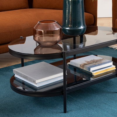 Moren Oval Coffee Table with Smoked Glass, Modern Style – in a room setting