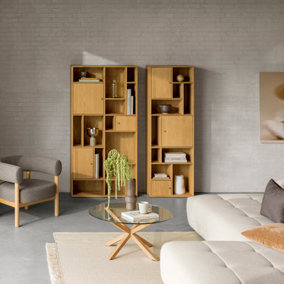 Asymo Wooden Bookcase 61x180 with Closed Shelves – in a room setting