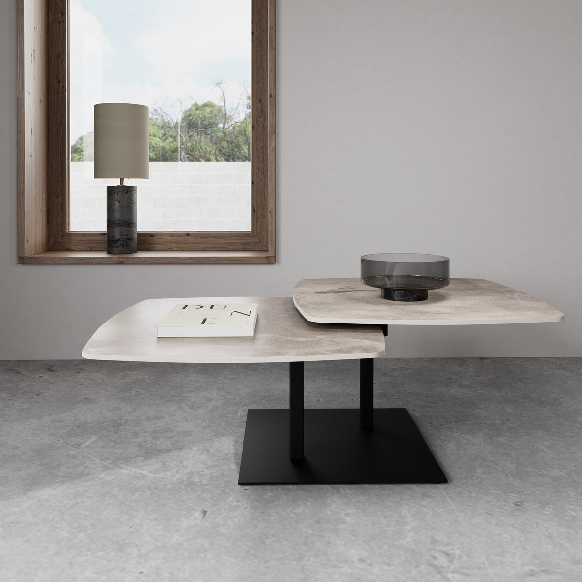 Dualis Coffee Table with Rotating Top 128x40 cm, Loft Style – in a room setting
