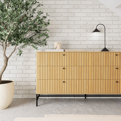 Bambouz Sideboard 158x81 with a Lamella Front, Modern Style – in a room setting