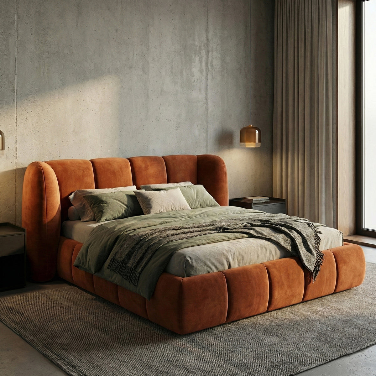 Ventara Upholstered Ottoman Bed with Vertical Tufting and Storage 140x200, 160x200 and 180x200, Soft Modern Style – in a room setting