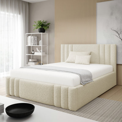Falda Upholstered Ottoman Bed with Storage, Various Sizes in Elegant Style 140x200, 160x200 and 180x200, Lambi Fabric – in a room setting