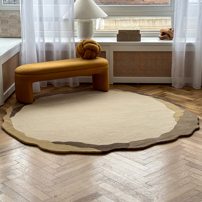 Tapis rond Groti en laine tuftée à la main, avec une bordure marquée de style classique - photo 2