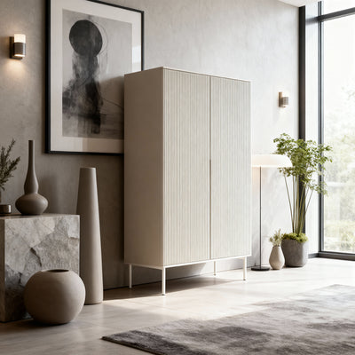MuzZI Tall Sideboard with Doors 99x123, Modern Style – in a room setting