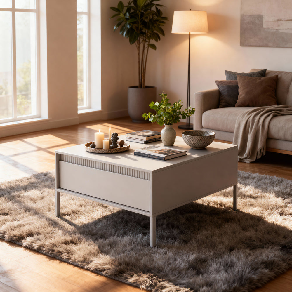 Senra Coffee Table 68x48 cm with Drawer, Minimalist Style – in a room setting