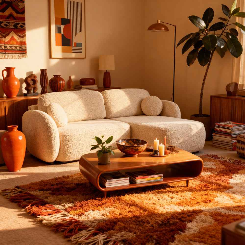 Olemo 4 Seater Corner Sofa Bed, Minimalist Style, Abriamo Fabric – in a room setting