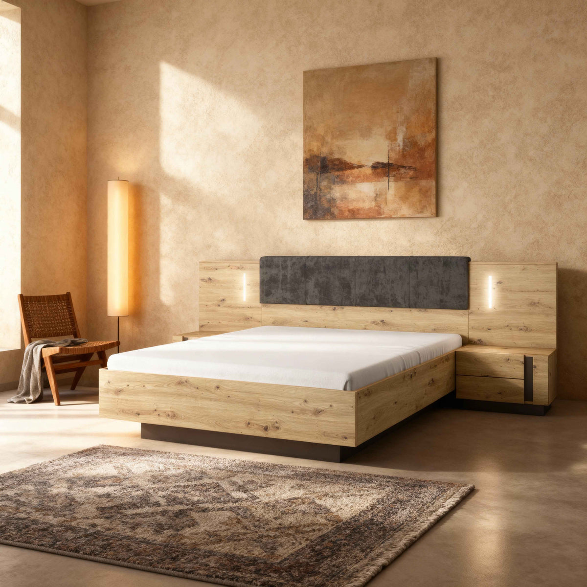 Armelia Set of Bedside Tables with Drawers 60x102 cm, Modern Style – in a room setting