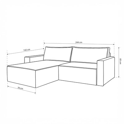 Agi 3 Seater Reversible Corner Sofa Bed 200x142–154, Loft Style – dimensions drawing